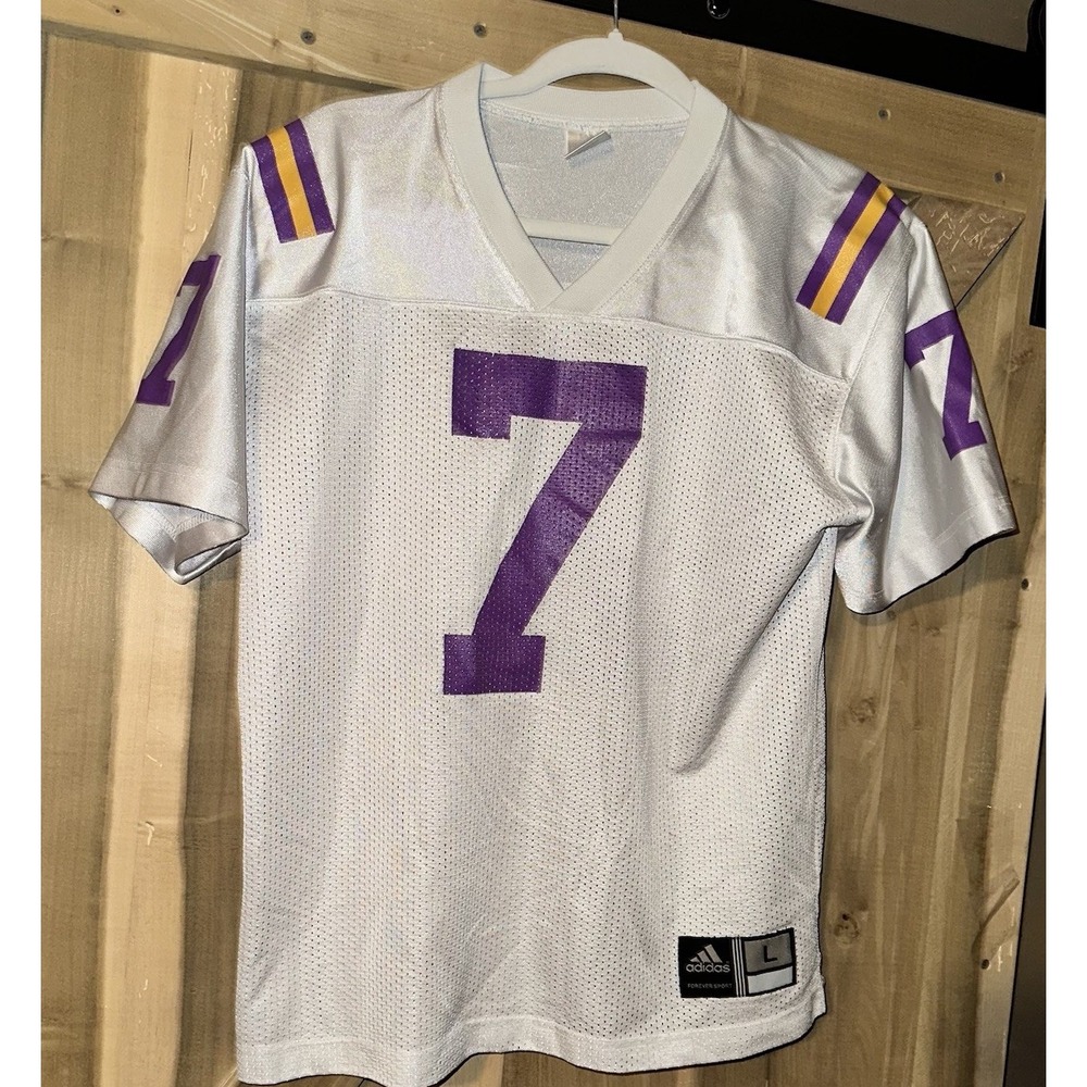 Adidas Forever  LSU Tigers #7 Football Jersey White Purple Gold Kids Large NCAA